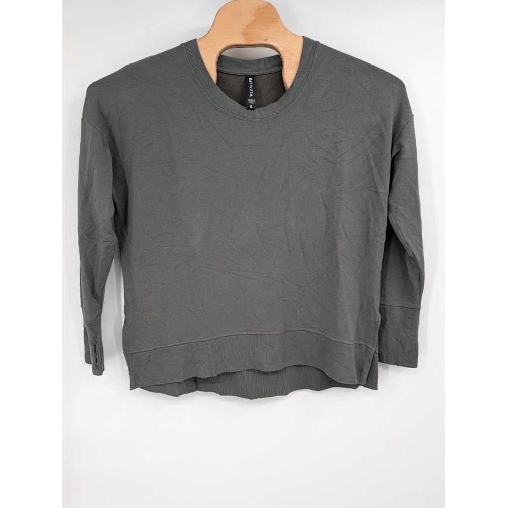 Athleta Women's Sweatshirt Size‎ XL Gray Thumb Holes Split Hem - Picture 2 of 6
